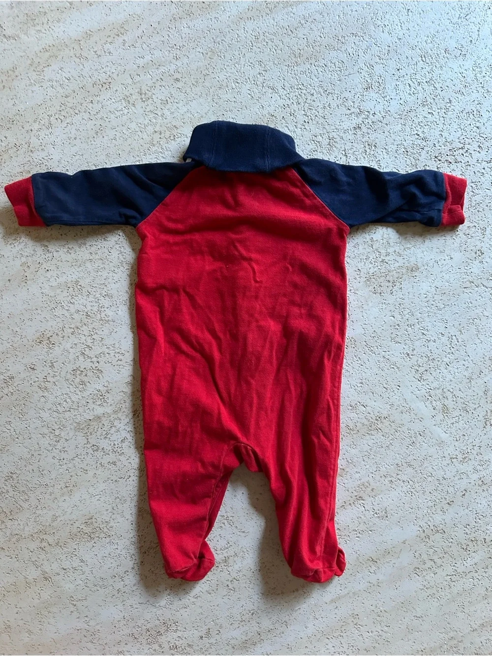 Ralph Lauren Red and Navy Striped-Sleeve Footie One-Piece